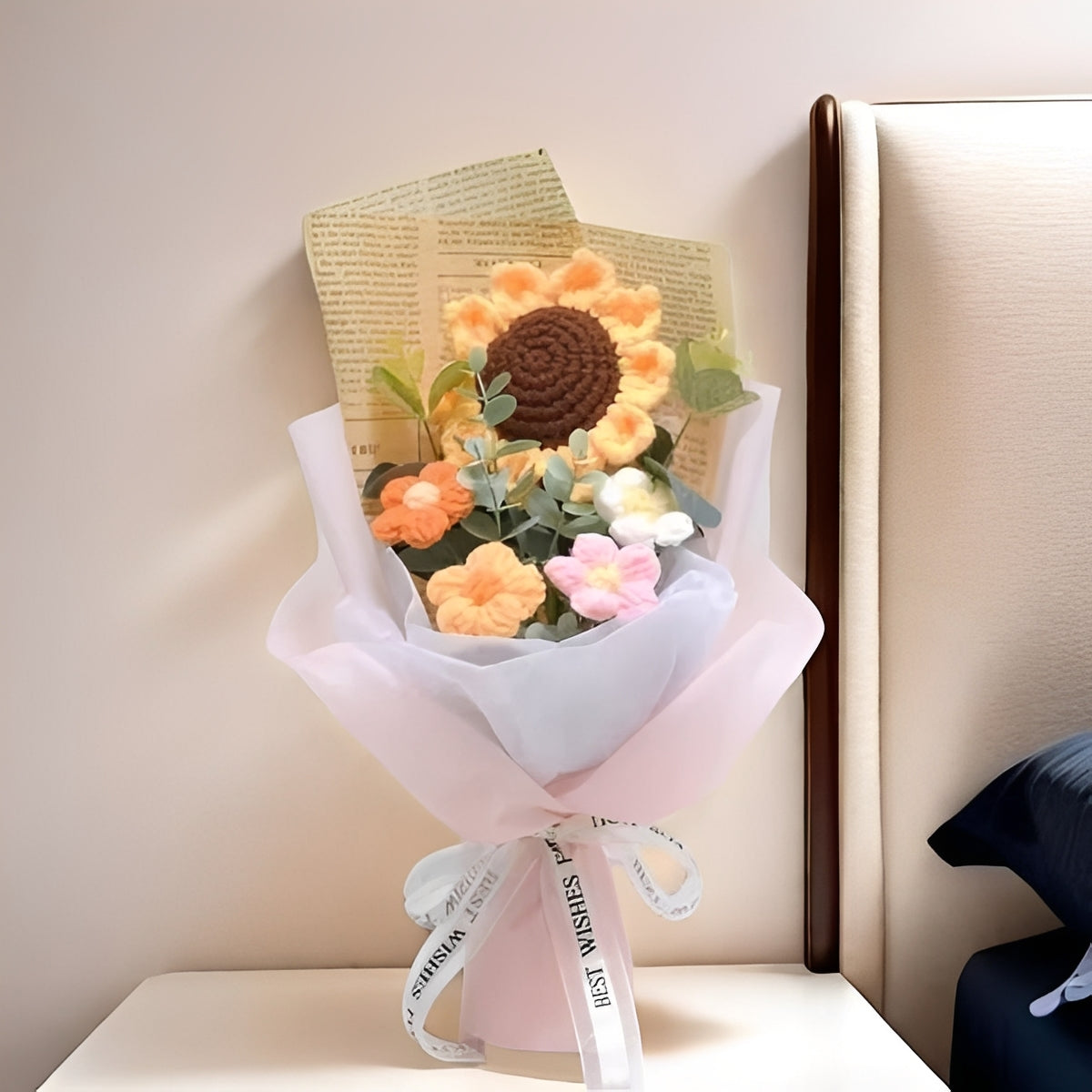 Knitted Sunflower & Daisy Floral Arrangement