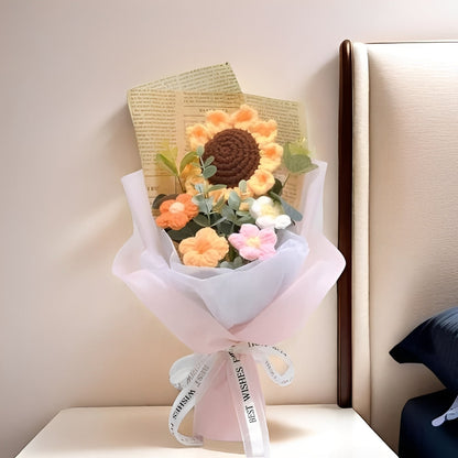 Knitted Sunflower & Daisy Floral Arrangement