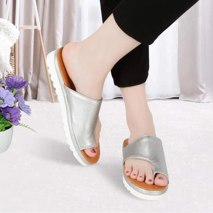 Suede Toe Loop Flat Sandals with Platform Sole