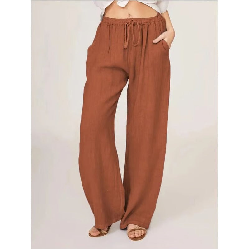 Women's Linen Blend Wide Leg Pants with Pockets