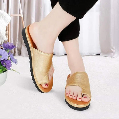 Suede Toe Loop Flat Sandals with Platform Sole