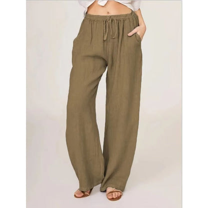 Women's Linen Blend Wide Leg Pants with Pockets