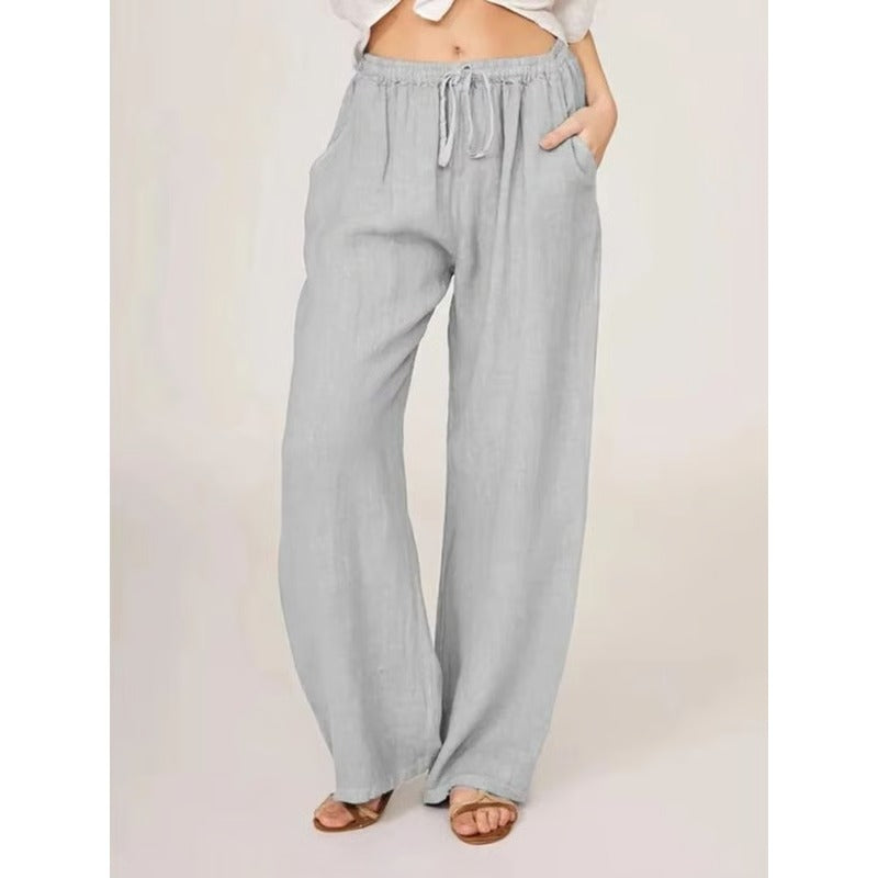 Women's Linen Blend Wide Leg Pants with Pockets