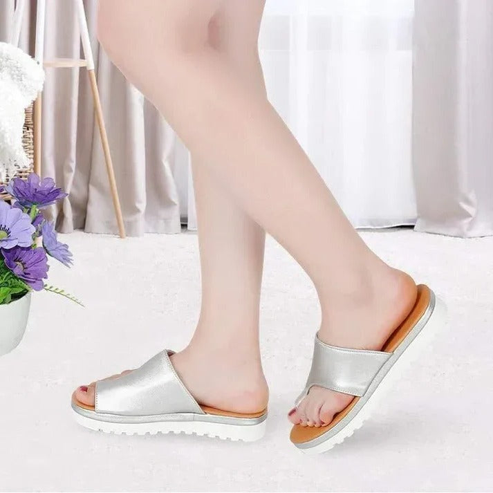 Suede Toe Loop Flat Sandals with Platform Sole
