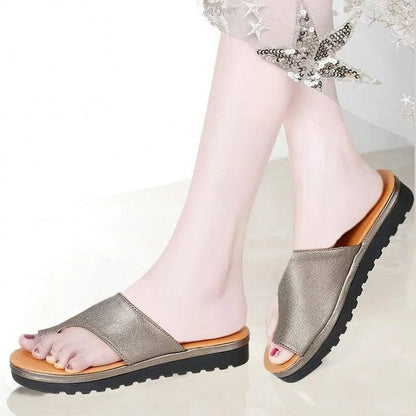 Suede Toe Loop Flat Sandals with Platform Sole