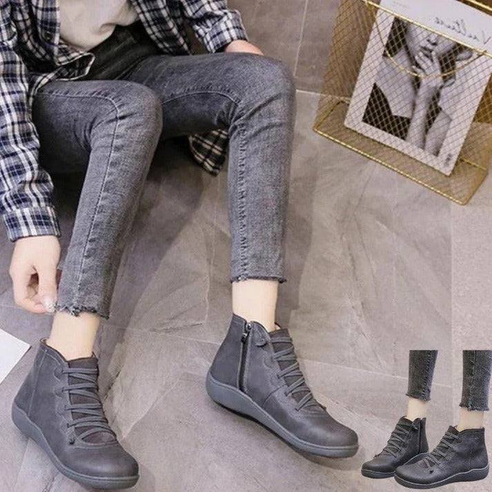 Womens Ankle Boots with Chunky Heel and Zipper