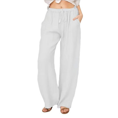 Women's Linen Blend Wide Leg Pants with Pockets