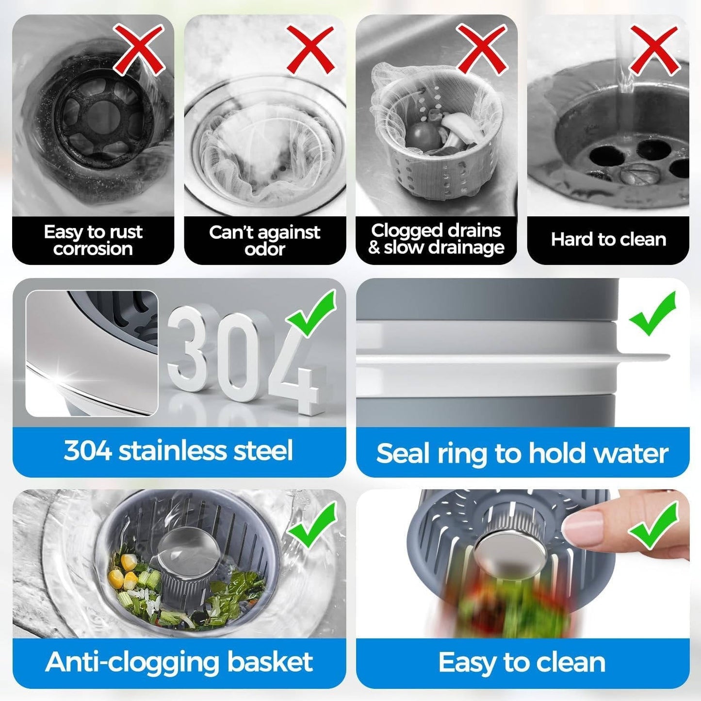 Sink Drain Strainer with Anti-Clogging Basket