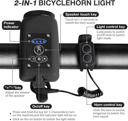 Bike Horn with Bright Floodlight, IPX5 Waterproof