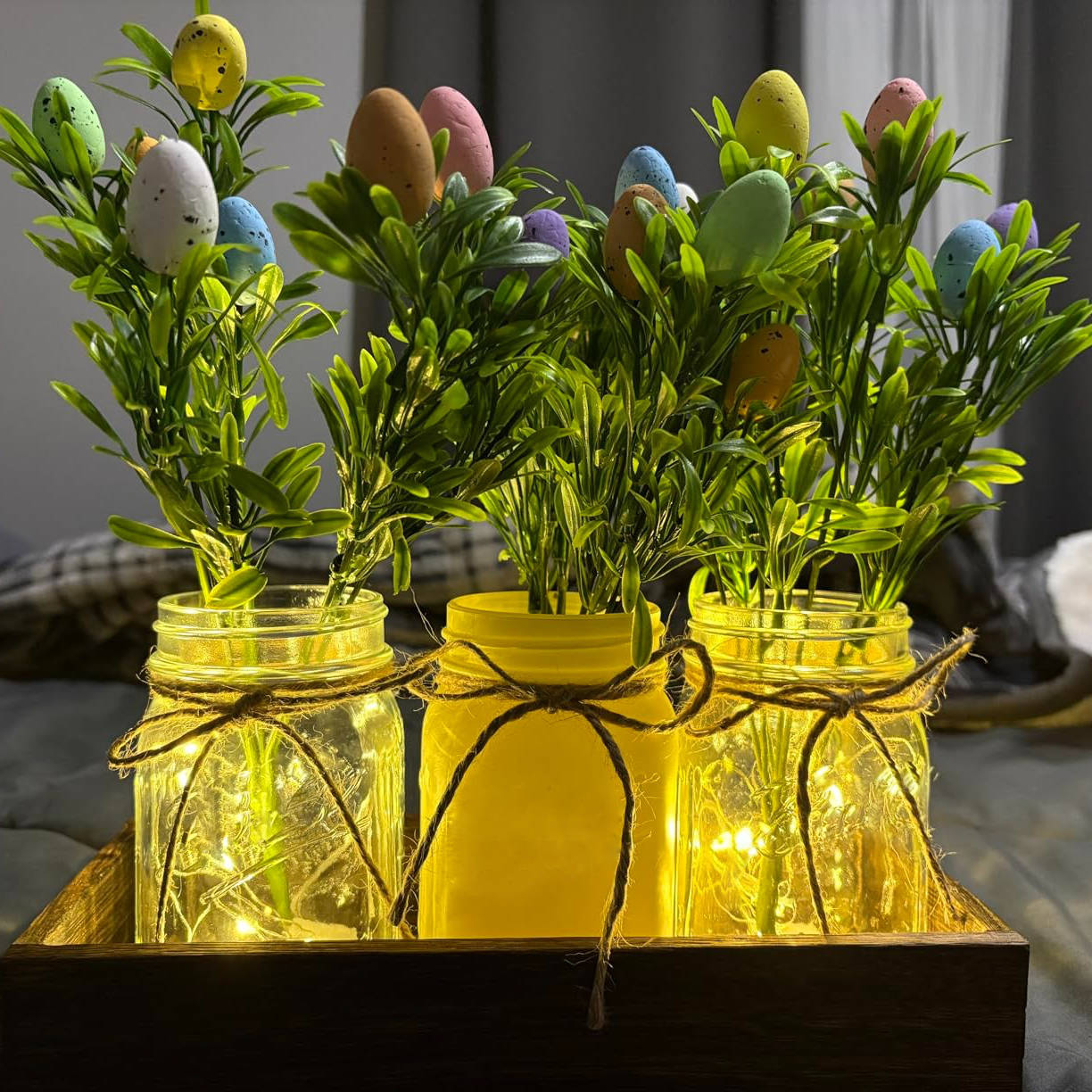 Easter Centerpiece with Wood Tray & LED Lights