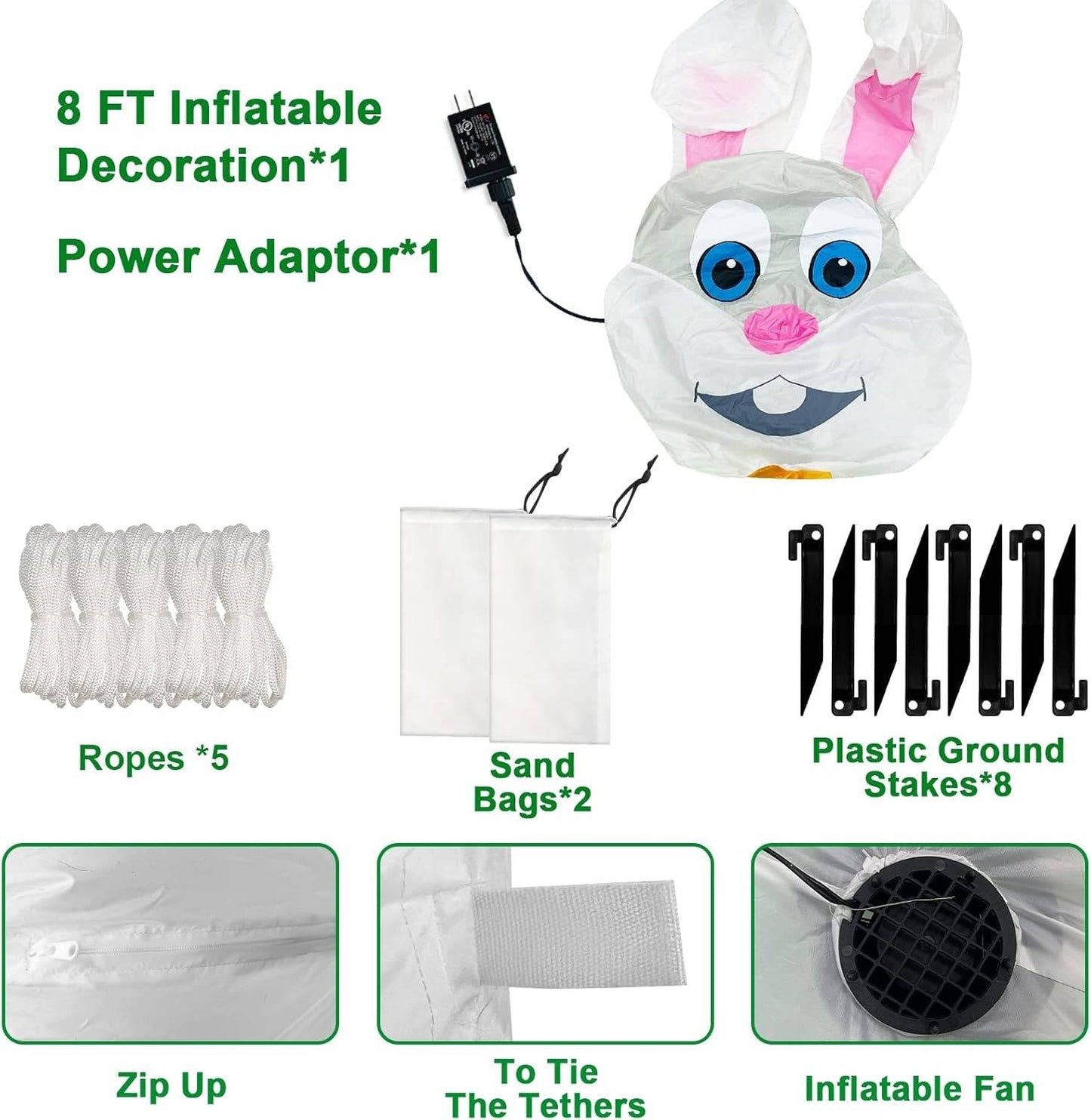 8FT Giant Easter Bunny Inflatable Decoration