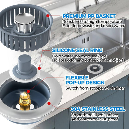 Sink Drain Strainer with Anti-Clogging Basket