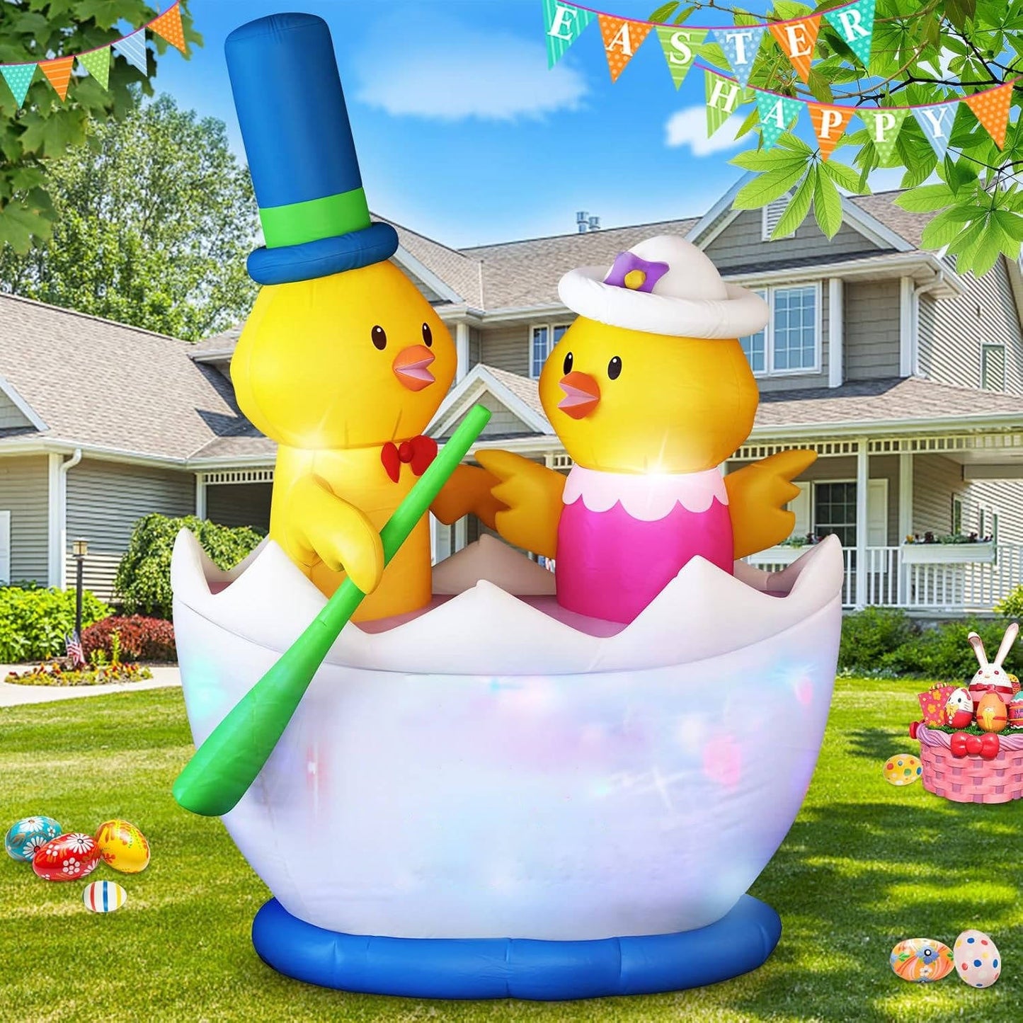 6FT Easter Chicks Boat Inflatable Decoration