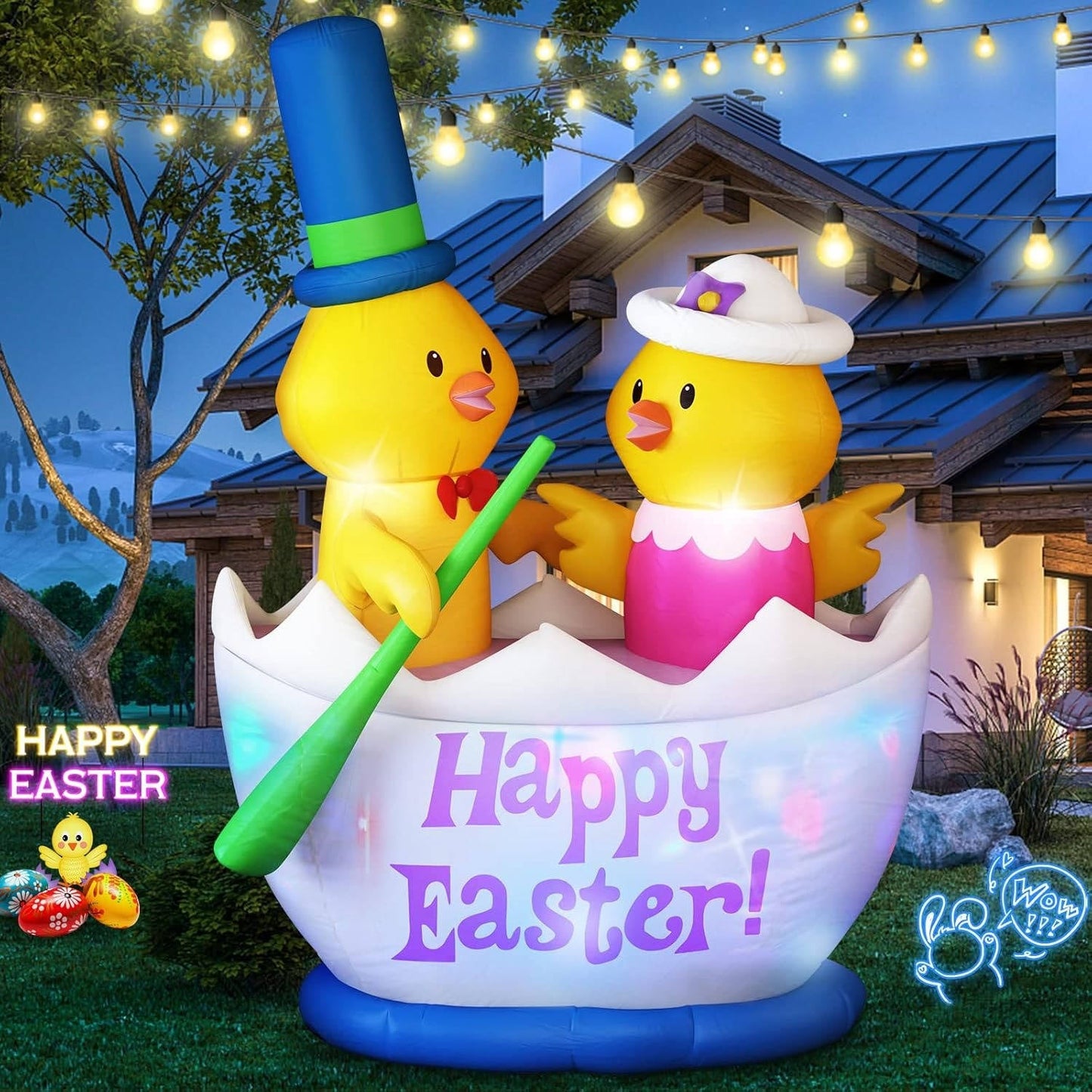 6FT Easter Chicks Boat Inflatable Decoration
