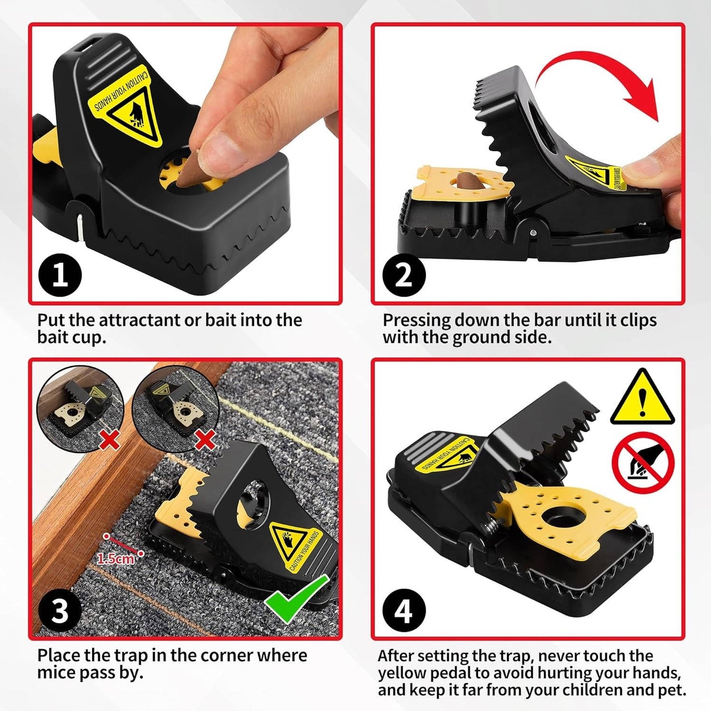 Snap Mouse Trap 4-Pack, Reusable No-Touch Rat Trap