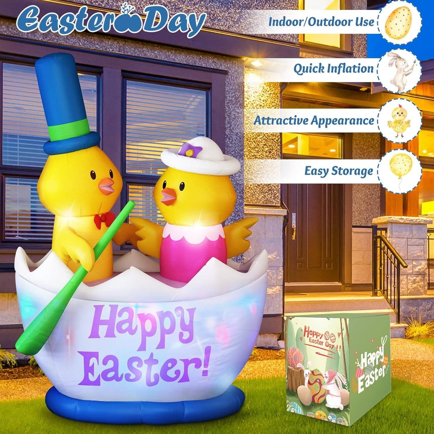 6FT Easter Chicks Boat Inflatable Decoration