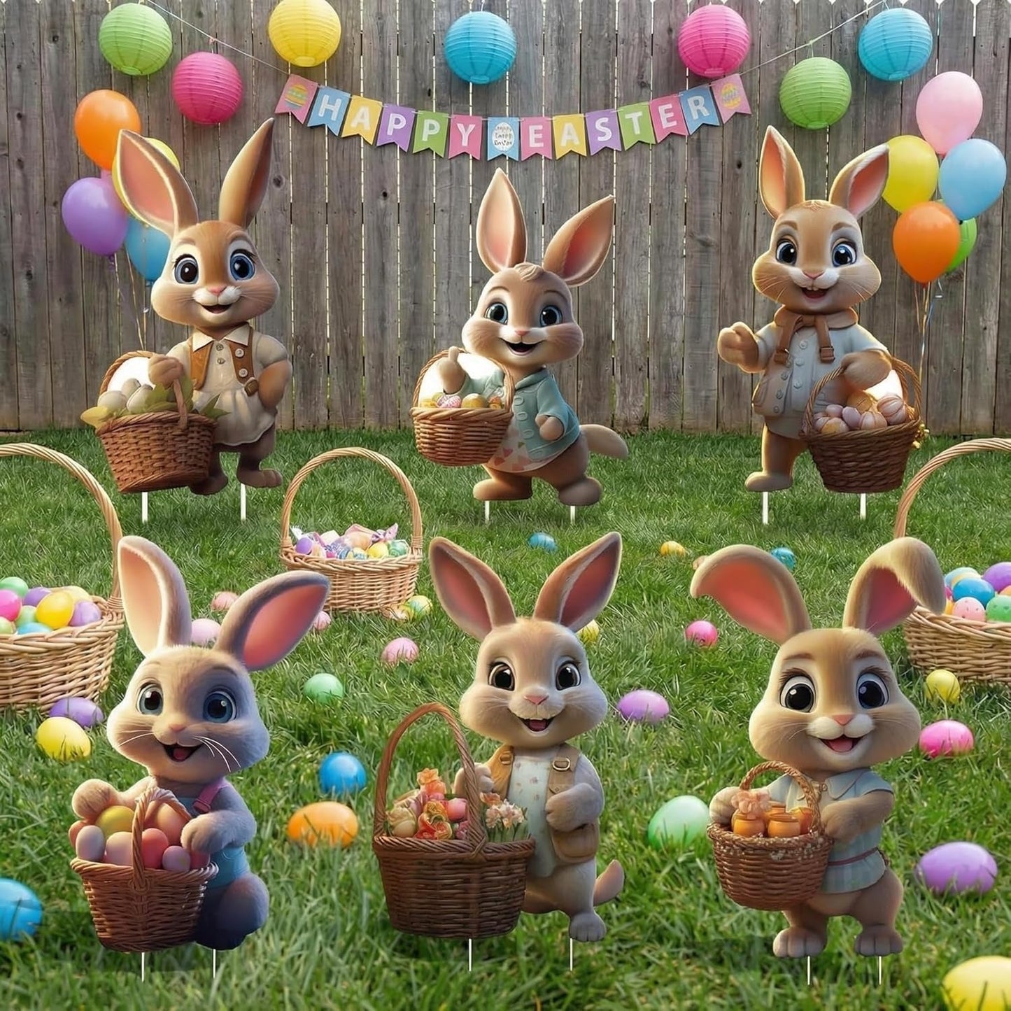 Outdoor Easter Bunny Yard Signs, 6 Pc