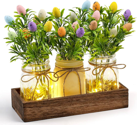 Easter Centerpiece with Wood Tray & LED Lights