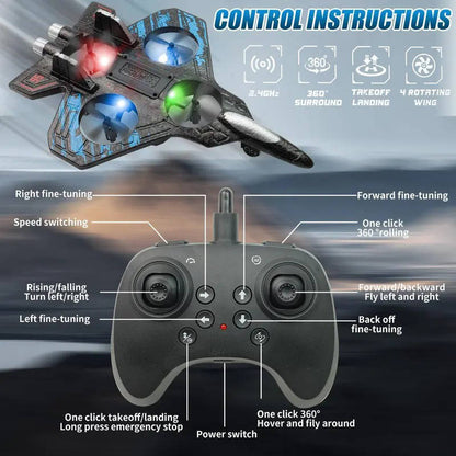 RC Jet Plane Toy with LED Lights & 360° Stunt Flips