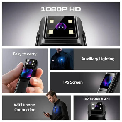 1080P HD Body Camera with Night Vision, 180° Lens