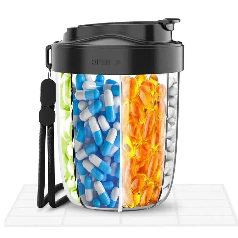 Large 4-Compartment Travel Pill Organizer Case