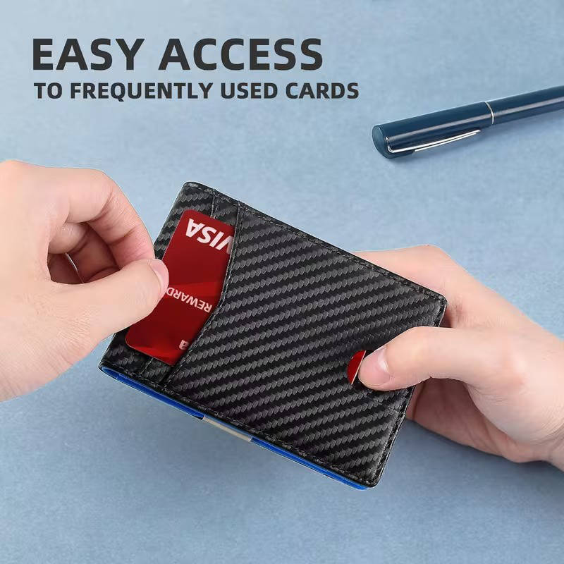 Mens Carbon Fiber RFID Bifold Card Wallet