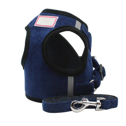 Reflective Corduroy Dog Harness & Leash Set