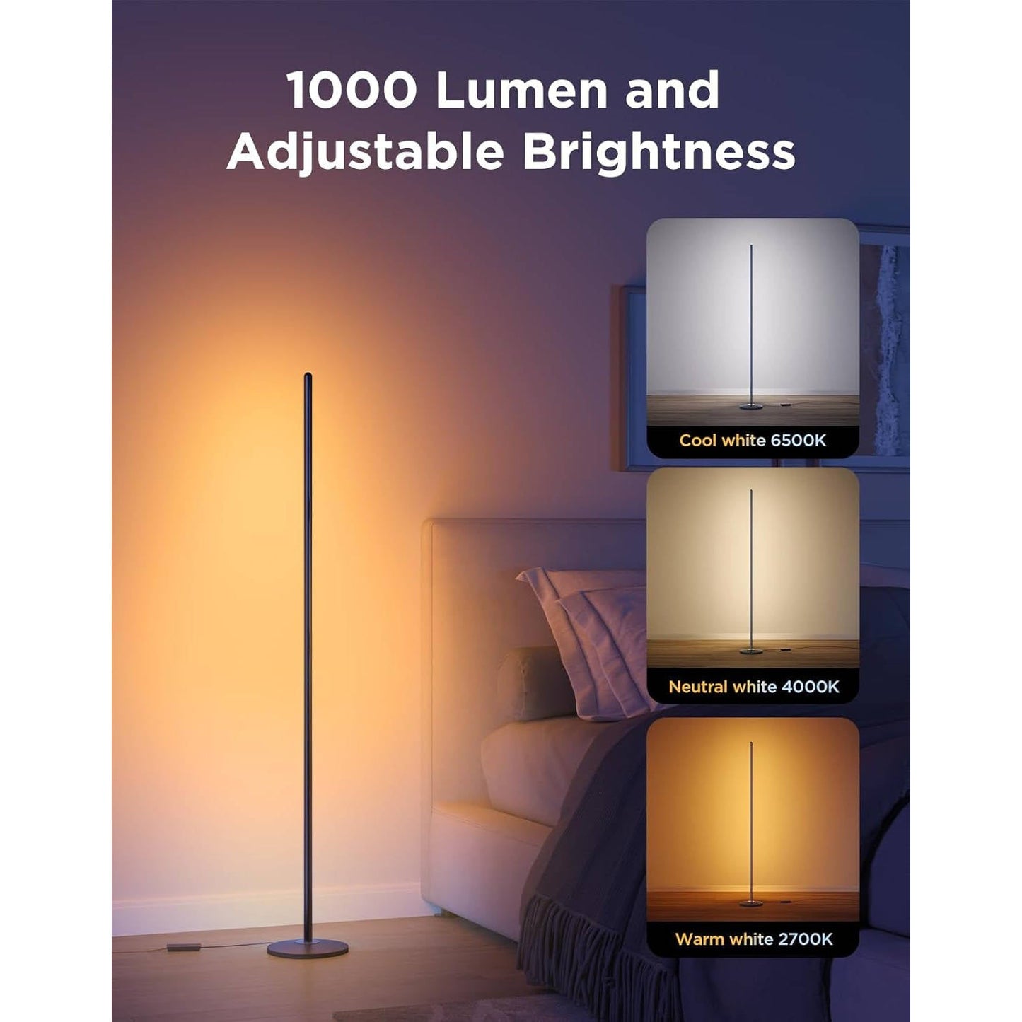 Smart LED Corner Floor Lamp, 1000lm (Alexa & Matter)