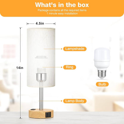 Bedside Table Lamp with USB-C Ports & AC Outlet