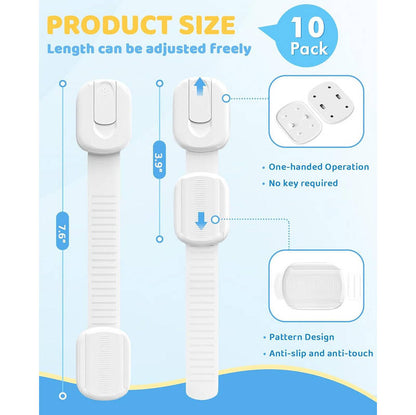 10-Pack Baby Proof Cabinet Locks & Safety Latches