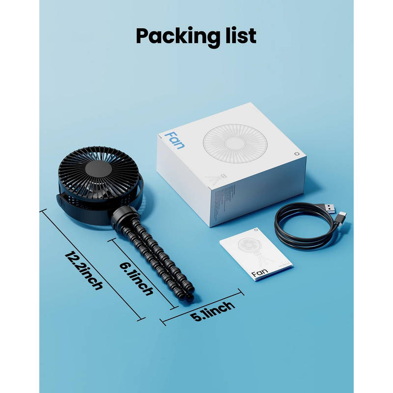 Portable Baby Stroller Fan, USB-C Rechargeable Clip