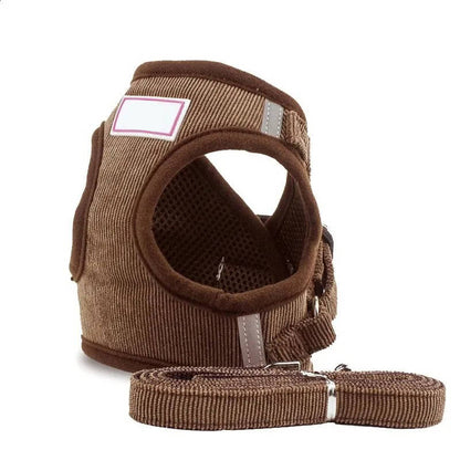 Reflective Corduroy Dog Harness & Leash Set