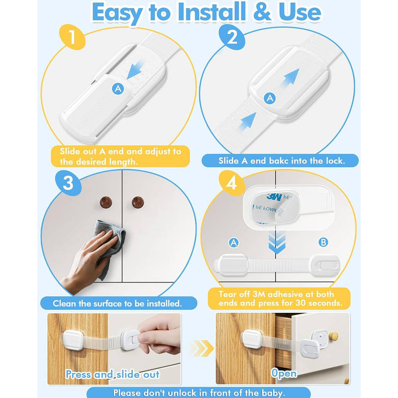 10-Pack Baby Proof Cabinet Locks & Safety Latches