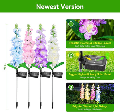 4 Pack Delphinium Solar Garden Lights, 36 LED