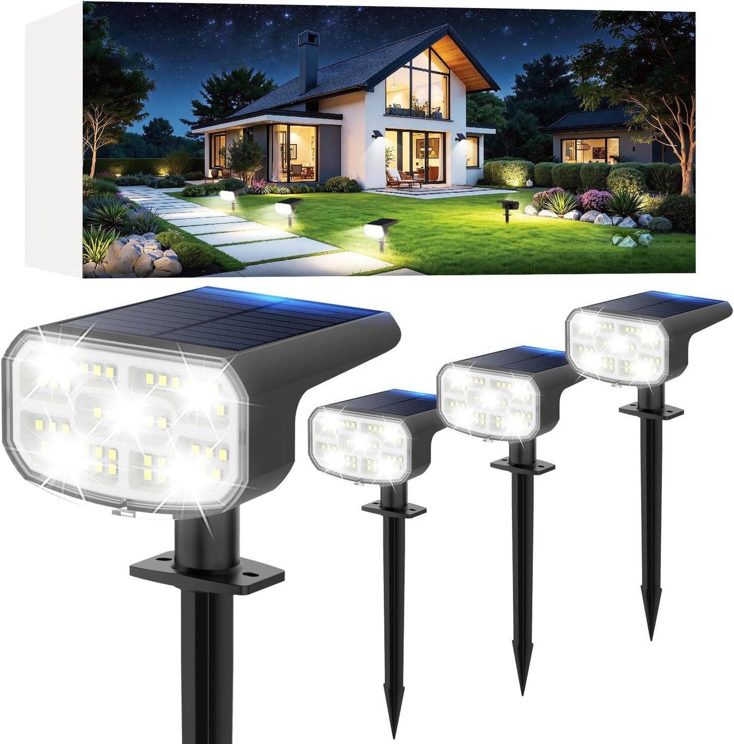 Solar Spot Lights Outdoor, 4 Pack IP65