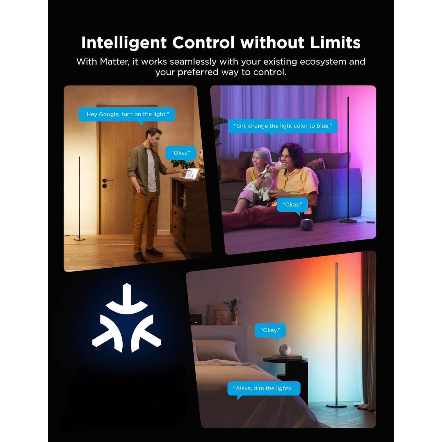 Smart LED Corner Floor Lamp, 1000lm (Alexa & Matter)