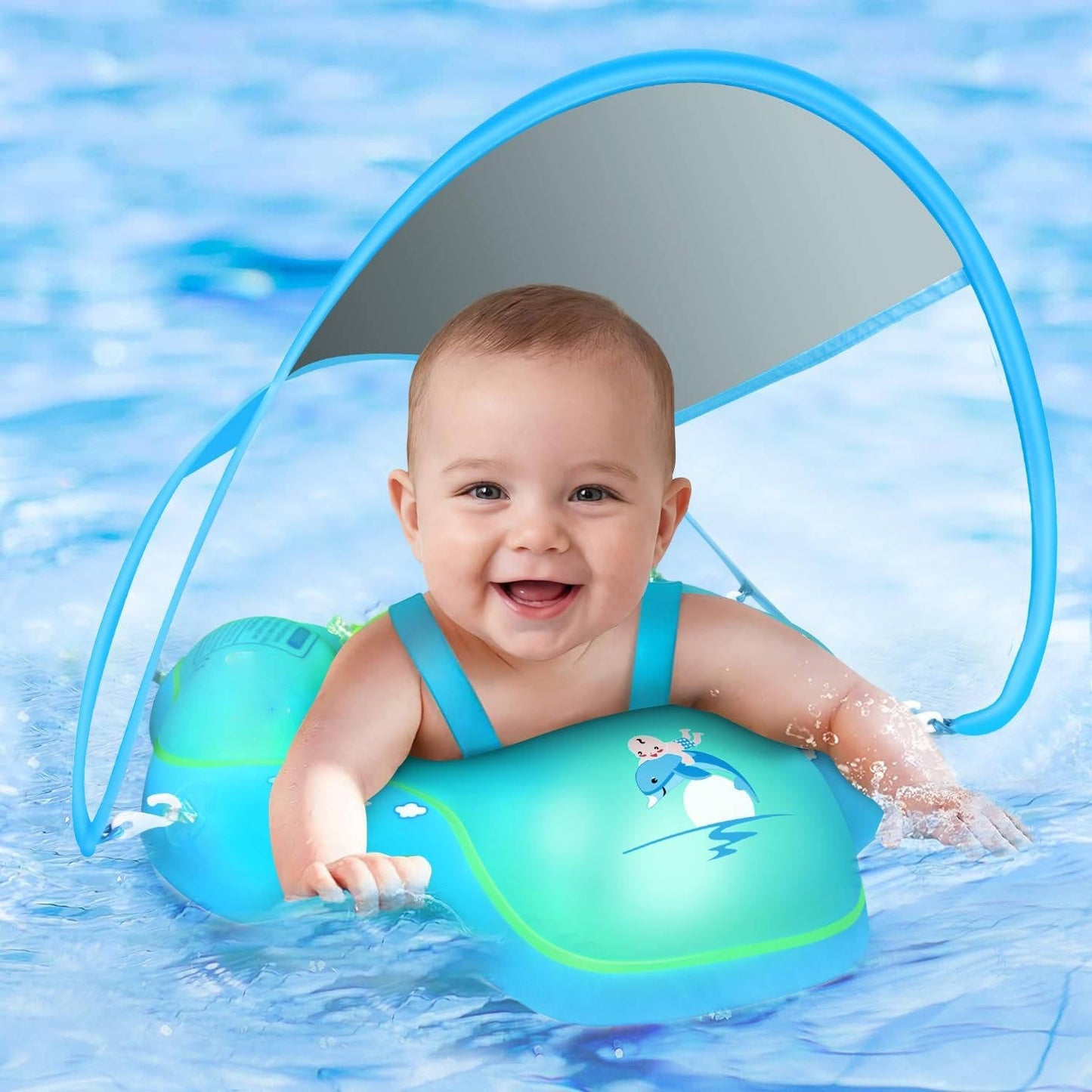 Baby Pool Float with Canopy, UPF50+ Sun Shade