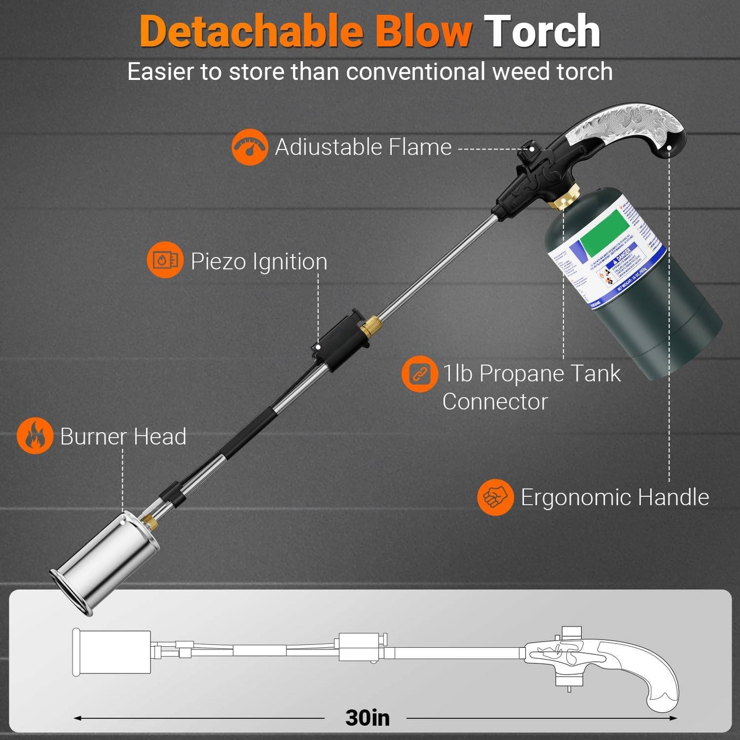 30-Inch Propane Weed Torch Burner, Heavy Duty