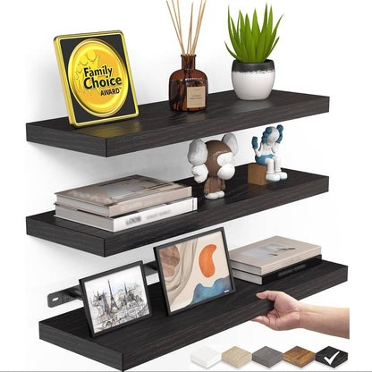 Rustic Wood Floating Wall Shelves, 3 Pack