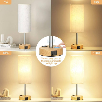 Bedside Table Lamp with USB-C Ports & AC Outlet