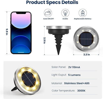 10 Pack Solar Ground Lights, Waterproof Pathway