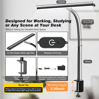 LED Desk Lamp, Eye-Friendly Dimmable Gooseneck