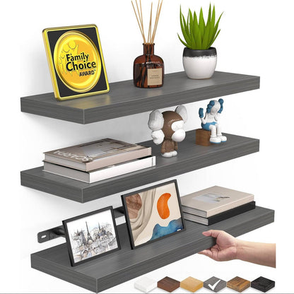 Rustic Wood Floating Wall Shelves, 3 Pack