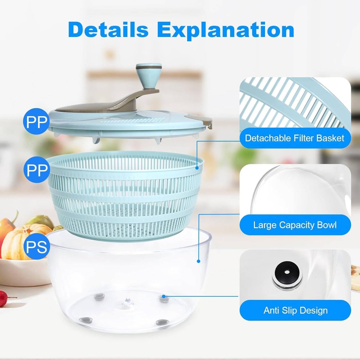 Salad Spinner, 4.24 Qt with Double Drainage