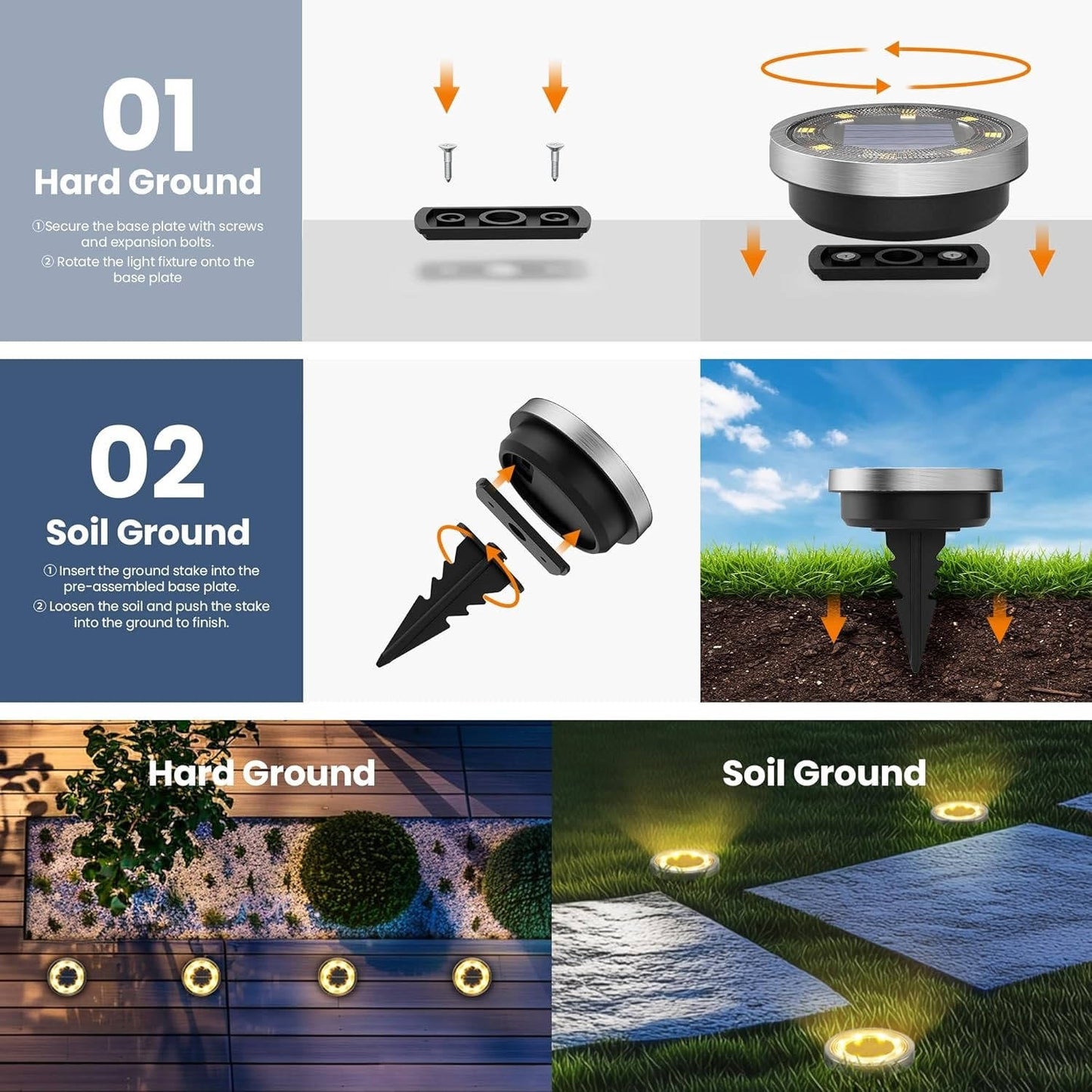 10 Pack Solar Ground Lights, Waterproof Pathway