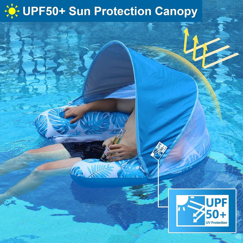 Adult Pool Float Chair with Canopy & Cup Holder