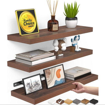 Rustic Wood Floating Wall Shelves, 3 Pack