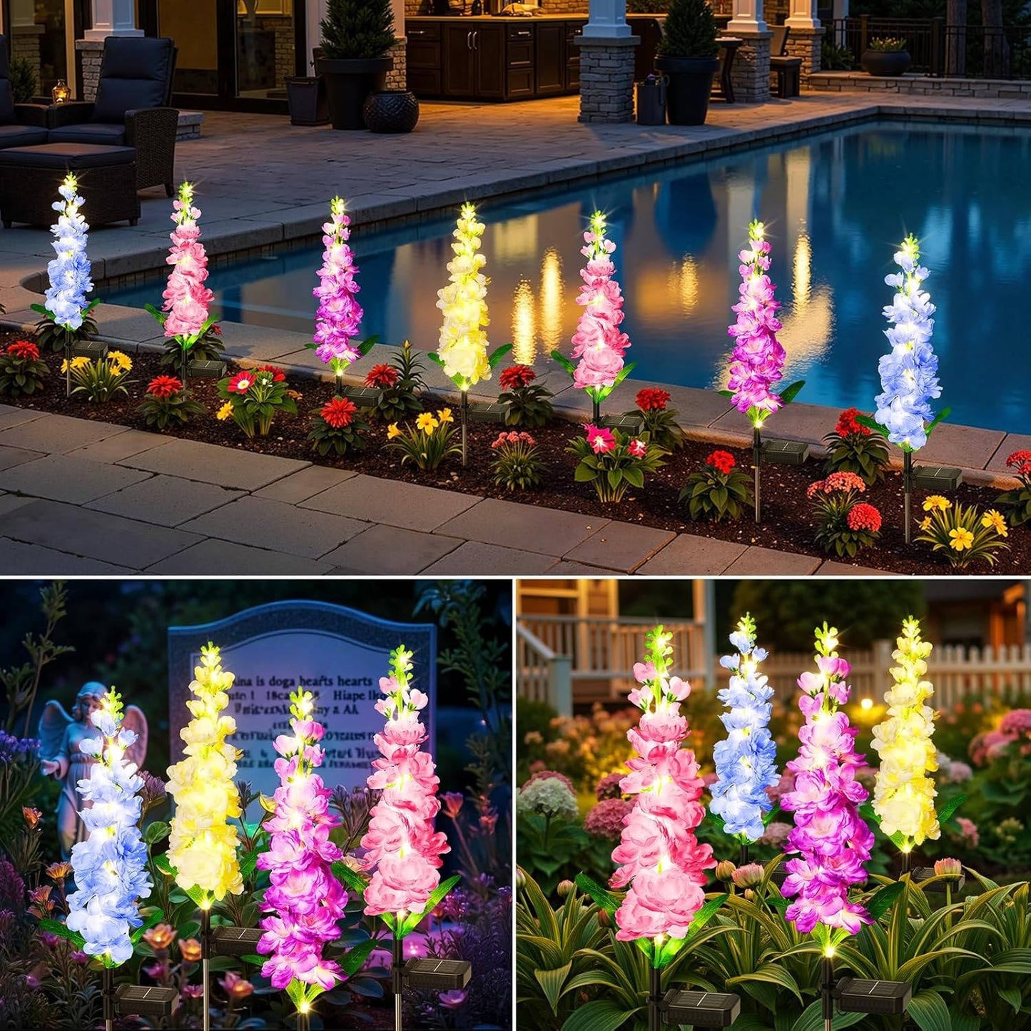 4 Pack Delphinium Solar Garden Lights, 36 LED