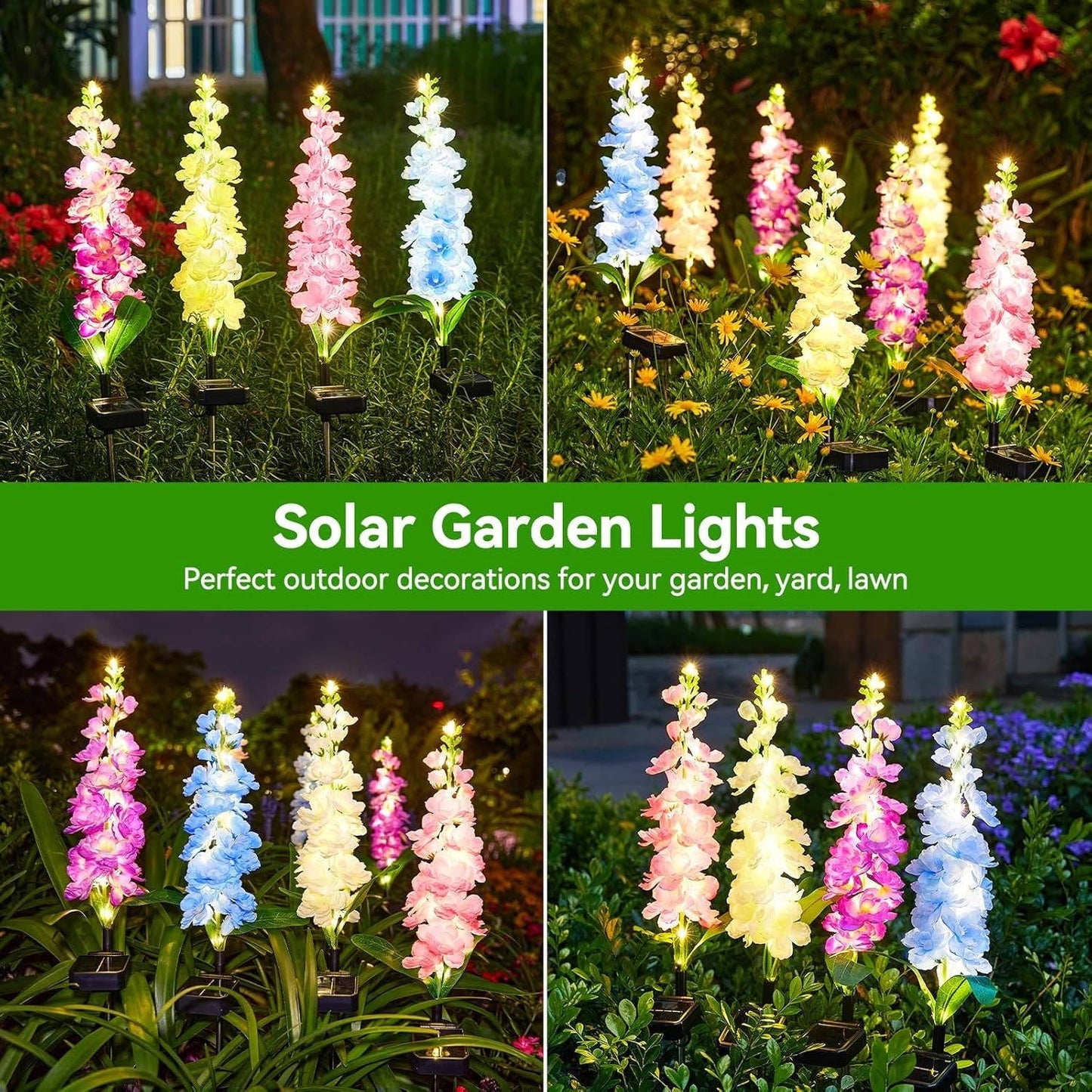 4 Pack Delphinium Solar Garden Lights, 36 LED