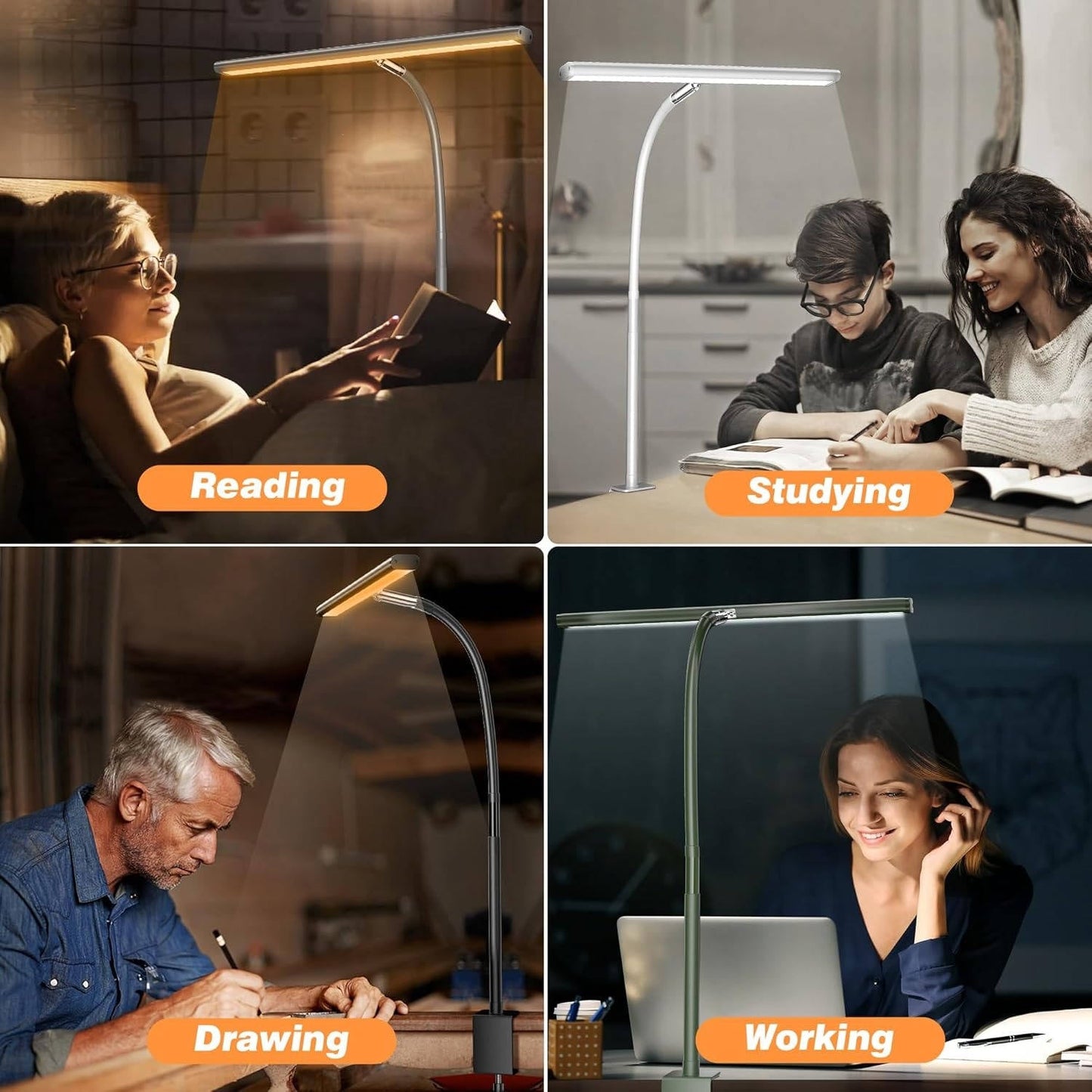 LED Desk Lamp, Eye-Friendly Dimmable Gooseneck